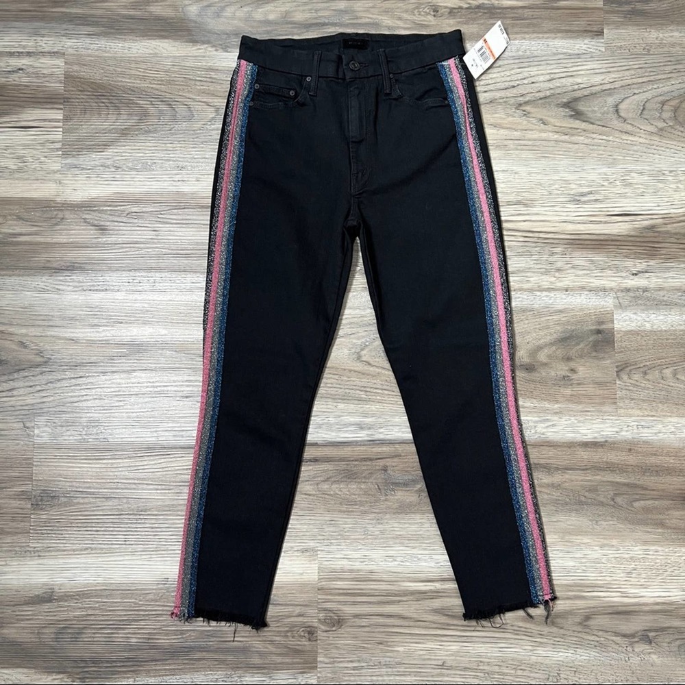 MOTHER High Waisted Looker Jeans Ankle Fray in Guilty Glitter Racer sz 26 - Picture 2 of 8